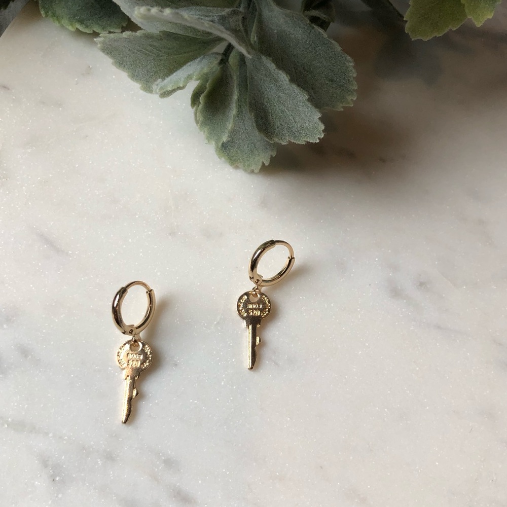 Mini Key Hoop Earrings - Picture 2 of 4